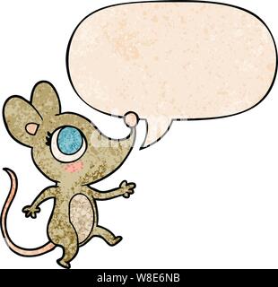 Cute cartoon Maus mit Sprechblase im Retro Stil Textur Stock Vektor