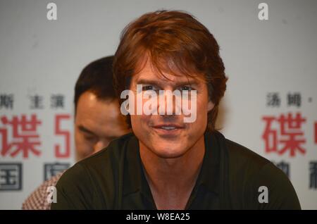 Amerikanische Schauspieler Tom Cruise besucht eine Premiere für seinen Film "Mission: Impossible" C Rogue Nation" in Shanghai, China, 6. September 2015. Stockfoto