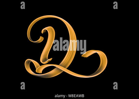 Goldene Großbuchstabe D isoliert auf Schwarz mit Kopie Raum-Schriftzug Stockfoto