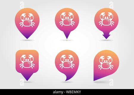 Krabbe Vektor pin Symbol Karte. Strand Kartenzeiger. Sommer Karte Markierungen. Sommer. Ferienhäuser, eps 10. Stock Vektor