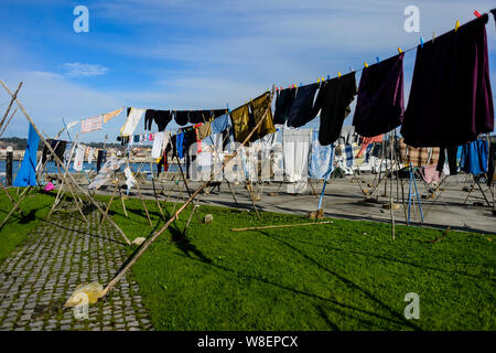 Wäscheleine in São Pedro da afurada, Portugal Stockfoto