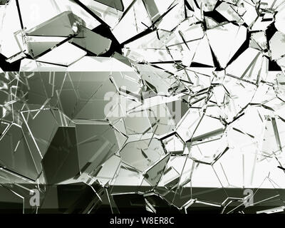 Stücke von Glas gebrochen an Schwarz, 3D-Darstellung oder gerissen; 3D-Rendering Stockfoto