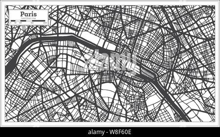 Paris Frankreich Stadtplan im Retro-stil in Schwarz und Weiß. Übersichtskarte. Vector Illustration. Stock Vektor