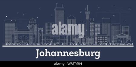 Umrisse Johannesburg Südafrika Skyline der Stadt mit weißen Gebäuden. Vector Illustration. Business Travel und Konzept mit moderner Architektur. Stock Vektor