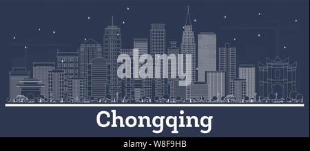 Umrisse Chongqing China City Skyline mit weißen Gebäuden. Vector Illustration. Business Travel und Konzept mit moderner Architektur. Stock Vektor