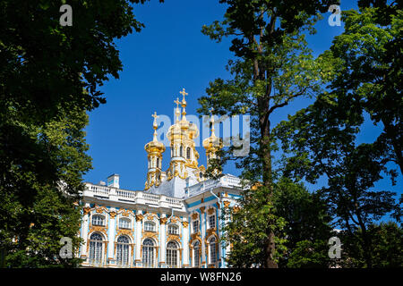 Die Schlosskapelle, Kirche der Auferstehung, in Catherine's Palace, Puschkin, St. Petersburg, Russland am 22. Juli 2019 Stockfoto