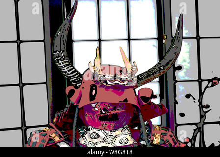 Der Helm der mythischen und alten Samurai Stockfoto