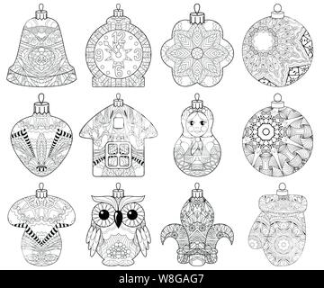 Zentangle stilisierte Weihnachten Dekorationen. Hand gezeichnet Spitze Vector Illustration Stock Vektor