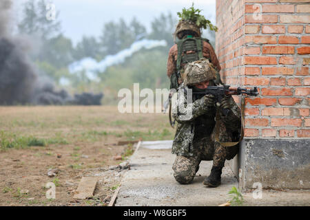 Der 95 Air Assault Brigade führten ihre Bataillon Bereich Übungen für ihre Rotation an der Yavoriv Combat Training Center Stockfoto