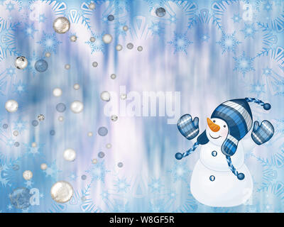 Schöne Weihnachtskarte im traditionellen Stil mit ein Bild von einem Schneemann. Stockfoto
