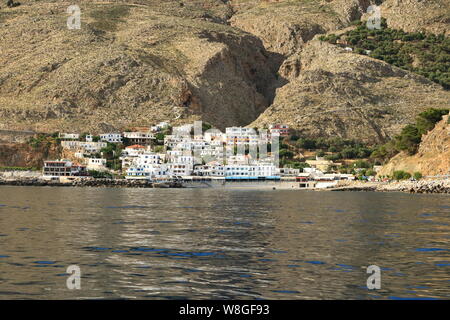 Die kleinen traditionellen Dorf Chora Sfakion, Sfakia, Chania, Kreta in Griechenland. Stockfoto