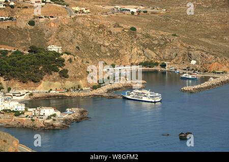 Die kleinen traditionellen Dorf Chora Sfakion, Sfakia, Chania, Kreta in Griechenland. Stockfoto
