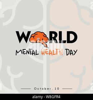 World Mental Health Day Typografie logo mit Gehirn Konzept Design und Gehirn Hintergrund Stock Vektor