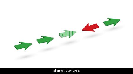 Vier grüne Pfeile in eine Richtung gelenkt werden, der rote Pfeil in die entgegengesetzte Richtung gerichtet. Stock Vektor