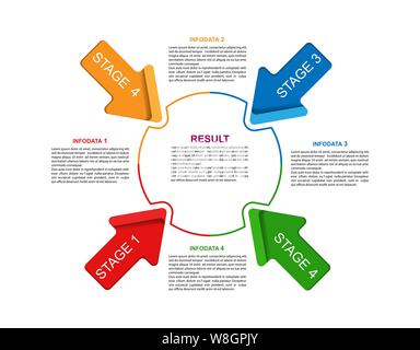 Infografiken. Vier Stufen zum Erfolg. Vorlage für das Design und die Ausführung des Projekts, Strategie, Planung und Finanzen. Vier Pfeile sind Direc Stock Vektor