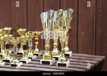 Gruppe von Reiten Pferdesport Trophäen Abzeichen Rosetten an reiterfall Stockfoto