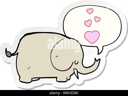 Cute cartoon Elefant mit Liebe Herzen mit Sprechblase Aufkleber Stock Vektor