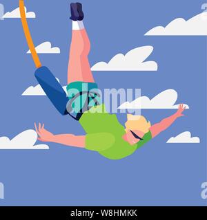 Mann mit bungee jumping Seil extreme Sport und Lifestyle Vector Illustration Stock Vektor