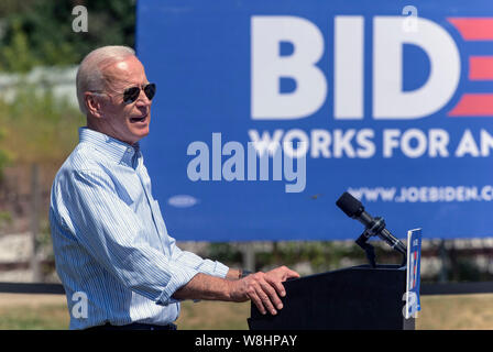 Clear Lake, Iowa, USA. 09 Aug, 2019. Vizepräsident Joe Biden besucht eine gemeinschaftliche Veranstaltung im Boone County Fairgrounds auf seinem Präsidentschaftswahlkampf Schwingen durch Central Iowa. Credit: Brian Cahn/ZUMA Draht/Alamy leben Nachrichten Stockfoto