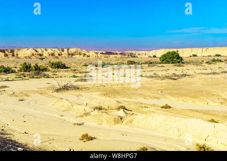 Landschaft von lissan Marl Felsen und die edom Berge, entlang der Arava Frieden Straße, im Süden Israels Stockfoto