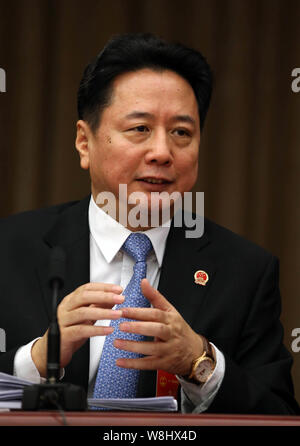 ------ Li Xiaopeng, Gouverneur der Provinz Shanxi, der Sohn des ehemaligen Premiers Li Peng, besucht eine Diskussion im Plenum der zweiten Tagung des 12. Na Stockfoto