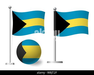 Bahamas Flagge auf der Pole und Ball. Metall Fahnenmast. Nationalflagge von Abbildung: Bahamas Stockfoto