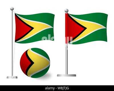 Guyana Flagge auf der Pole und Ball. Metall Fahnenmast. Nationalflagge von Guyana Abbildung Stockfoto