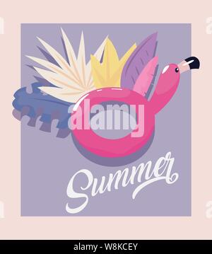 Flamingo float Laub Sommer Ferien Zeit design Vector Illustration Stock Vektor