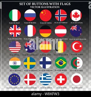 Satz von Banner mit Fahnen. Bunte Illustrationen mit den Flaggen der Welt für Web Design. Vektor Grafik mit transparentem Hintergrund. Stock Vektor