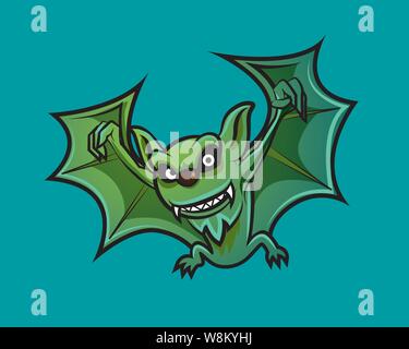 Happy Halloween. Cartoon Fledermaus fliegen in blauer Hintergrund - Vektor Charakter Stock Vektor