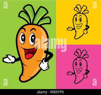Cartoon süße Karotte Maskottchen mit Händen. Vector Illustration. Stock Vektor