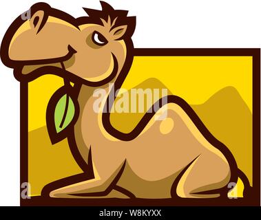 Cartoon cute Kamel essen Blatt. Kamel Charakter Maskottchen - Vector Illustration Stock Vektor