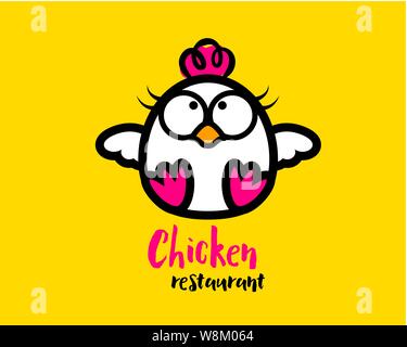 Niedliches Huhn Maskottchen Charakter für Food Restaurant - illustratives Logo Stock Vektor