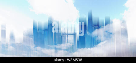 Abstract Skyline der Stadt in blauer Himmel und weiße Wolken. Abstrakte Stadt Hintergrund Stockfoto