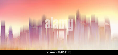 Hochhaus Gebäude City Skyline, glühenden Sonnenuntergang Licht. Abstrakte Stadt Hintergrund Stockfoto