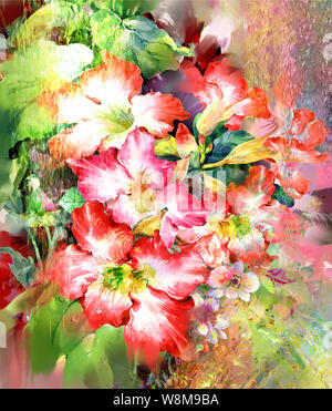 Abstrakte Aquarell Blumen. Bunten Frühling Stockfoto