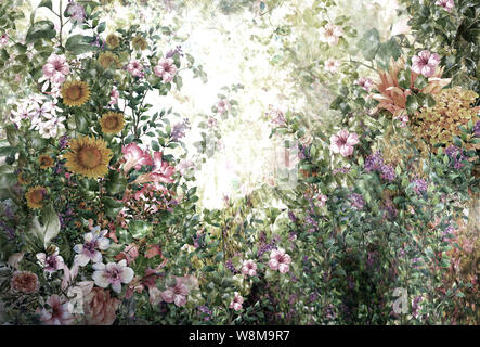 Abstrakte Aquarell Blumen. Bunten Frühling Stockfoto