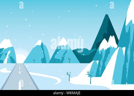Snowscape winter Szene mit Straße Vector Illustration Design Stock Vektor