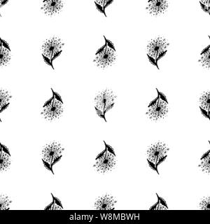 Rustikale Löwenzahn nahtlose Muster auf weißem Hintergrund. Skizze Löwenzahn nahtlose Übergabe Doodle für die dekorative Gestaltung. Skizze von Hand gezeichnet. Vektor illustra Stock Vektor