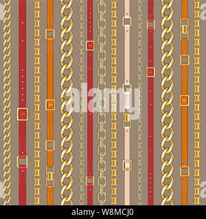 Nahtlose Muster mit Riemen und Ketten Stock Vektor