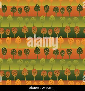 Die nahtlose Vektor Streifen Muster mit Obstgarten Landschaft in Grün und Rot Stock Vektor