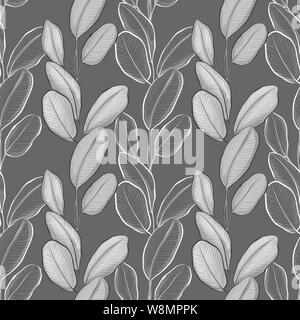 Nahtlose monochrom Muster mit Blättern Stockfoto