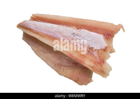 Blick von oben auf die pangasius Filet isoliert auf weißem Stockfoto