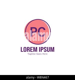 Anfängliche PC-logo Vorlage mit modernen Rahmen. Minimalistisch PC schreiben logo Vector Illustration Design Stock Vektor