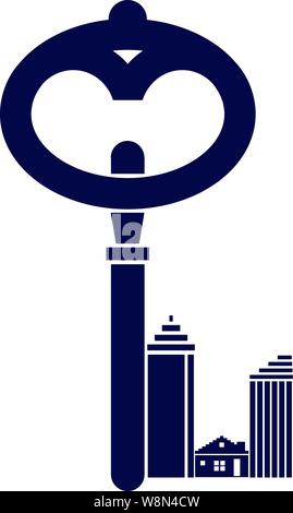 Kleines Gebäude Haus Stadt oder Gemeinde schnitt in ein Haus key Form Stock Vektor