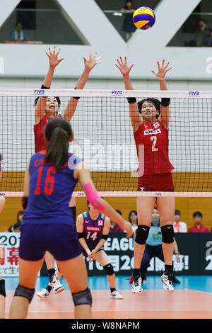 Asahikawa große Schildkröte, Saitama, Japan. 10 Aug, 2019. Sarina Koga (JPN), 10. August 2019 - Volleyball: Internationales Freundschaftsspiel zwischen Japan 3-0 Chinesisch Taipei in Asahikawa große Schildkröte, Saitama, Japan. Credit: Sho Tamura/LBA SPORT/Alamy leben Nachrichten Stockfoto