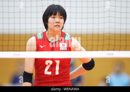 Asahikawa große Schildkröte, Saitama, Japan. 10 Aug, 2019. Miwako Osanai (JPN), 10. August 2019 - Volleyball: Internationales Freundschaftsspiel zwischen Japan 3-0 Chinesisch Taipei in Asahikawa große Schildkröte, Saitama, Japan. Credit: Sho Tamura/LBA SPORT/Alamy leben Nachrichten Stockfoto