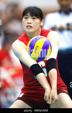 Asahikawa große Schildkröte, Saitama, Japan. 10 Aug, 2019. Ai Kurogo (JPN), 10. August 2019 - Volleyball: Internationales Freundschaftsspiel zwischen Japan 3-0 Chinesisch Taipei in Asahikawa große Schildkröte, Saitama, Japan. Credit: Sho Tamura/LBA SPORT/Alamy leben Nachrichten Stockfoto