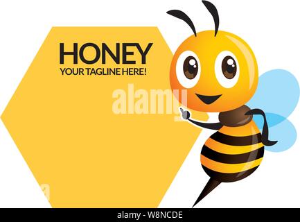 Cartoon süße Biene auf Schilder oder Namensschild Stock Vektor