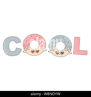 Cute cartoon Vector Illustration mit Donut und Wort COOL Stock Vektor